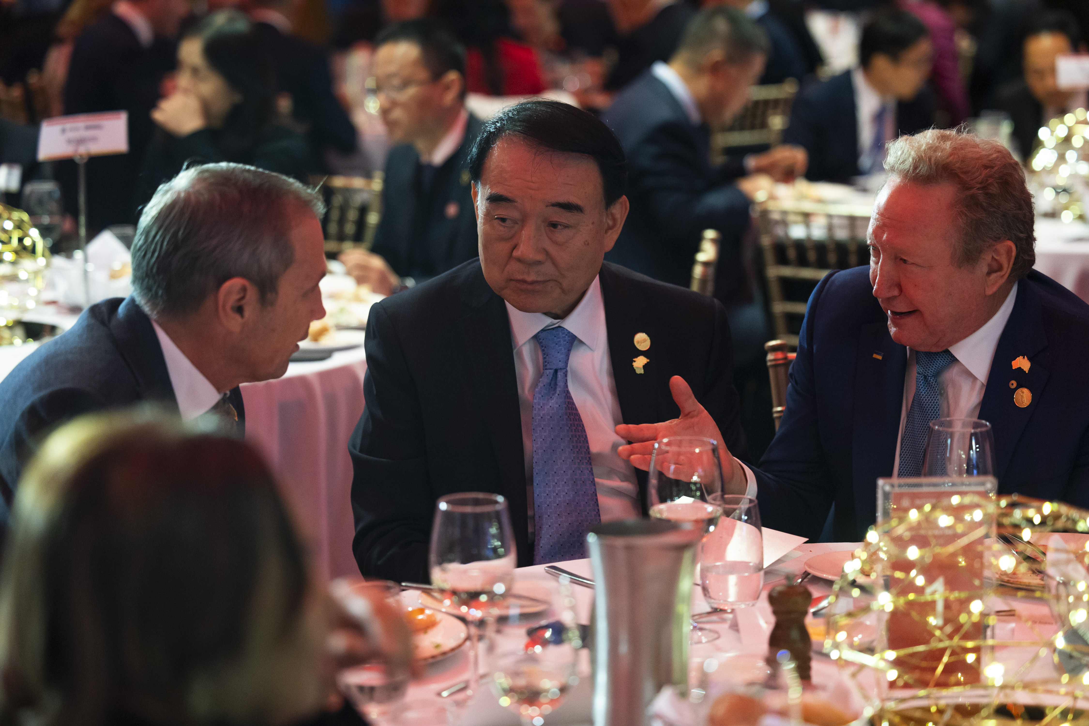 Premier Cook, Secretary General Li Baodong and Dr Andrew Forrest AO talking at a table